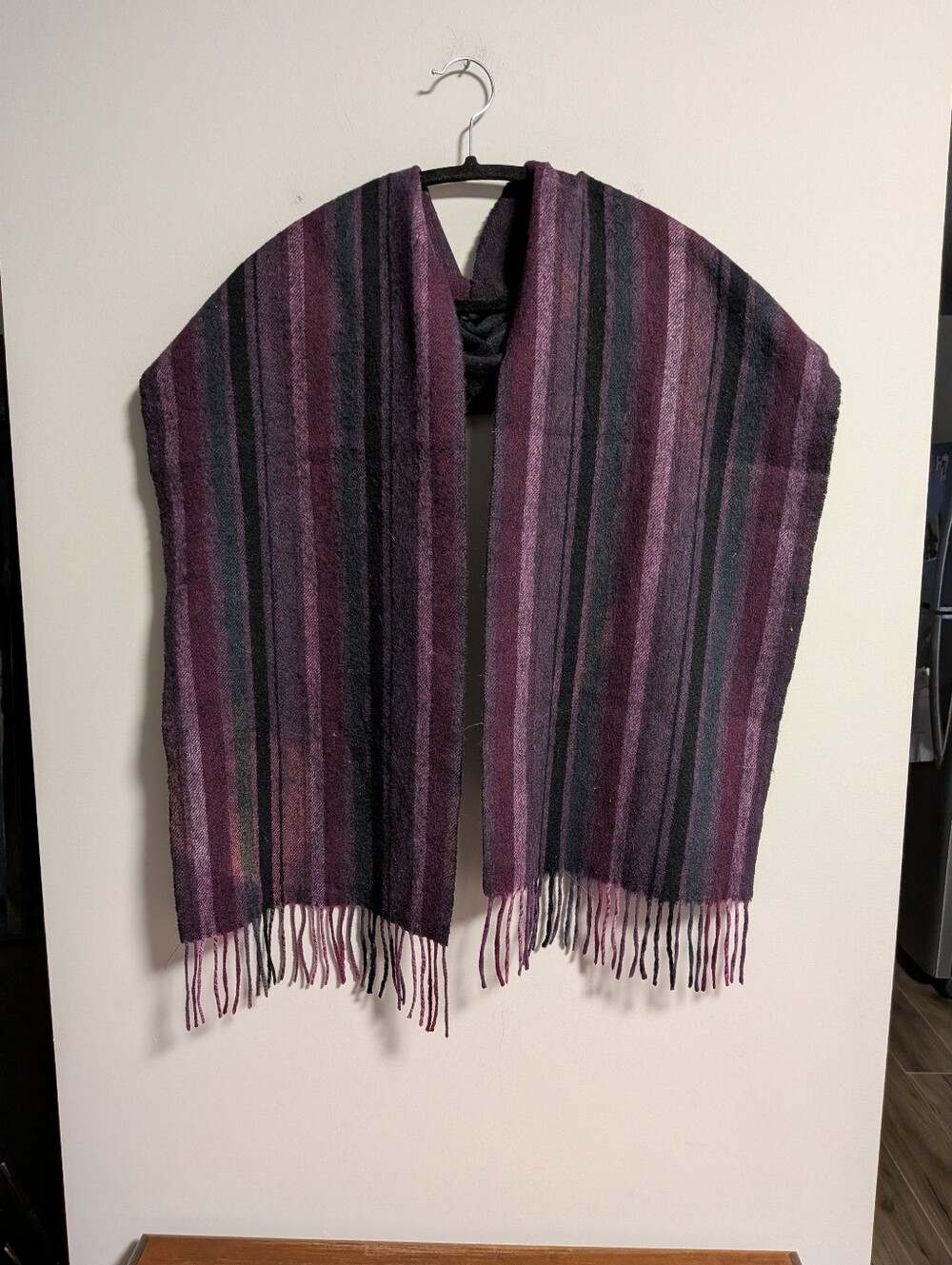 Striped Purple Fringe Wool Cashmere Scarf  - Women Accessories Unbranded.